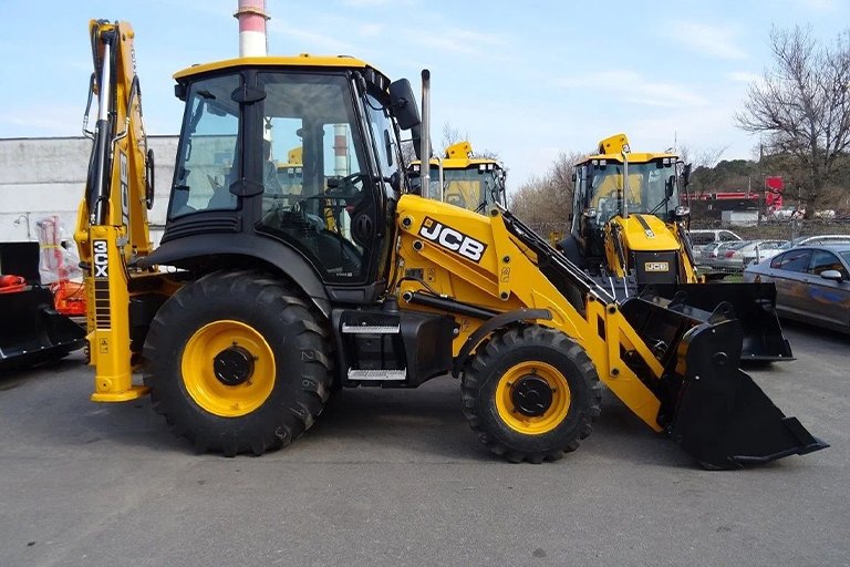 JCB backhoe loader working at construction site