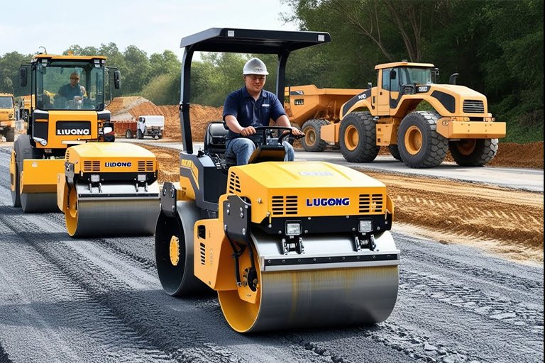 Road roller used for soil and asphalt compaction